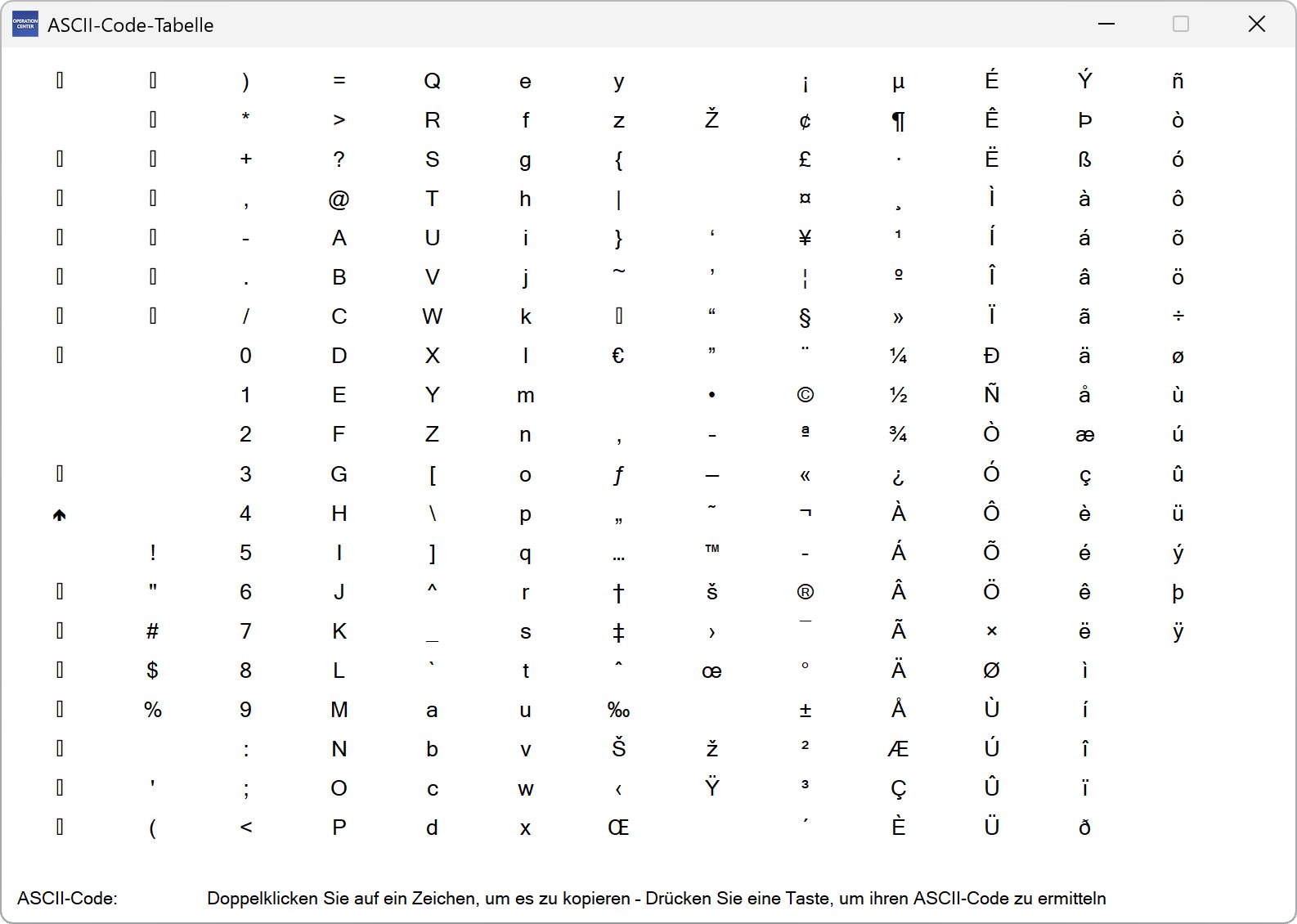 ASCII-Code-Tabelle ASCII-Code-Tabelle