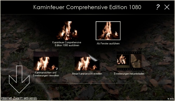 Auswahlbildschirm von Kaminfeuer Comprehensive Edition 1080