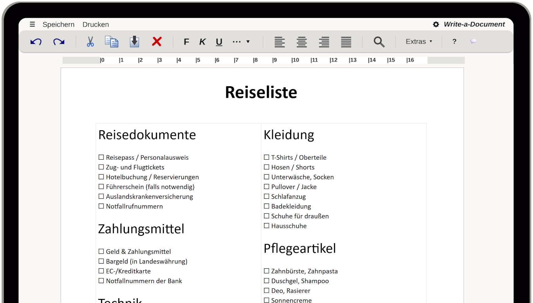 Checkliste f&uuml;r den Urlaub